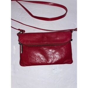 HOBO The Original Red Leather Zipper Fold Over Small Crossbody Bag